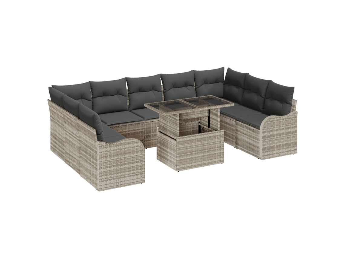 Conjunto 10 Móveis De Jardim Modulares Vidaxl Cinzento-claro Vime Pe (289 X 177,5 X 85 Cm)