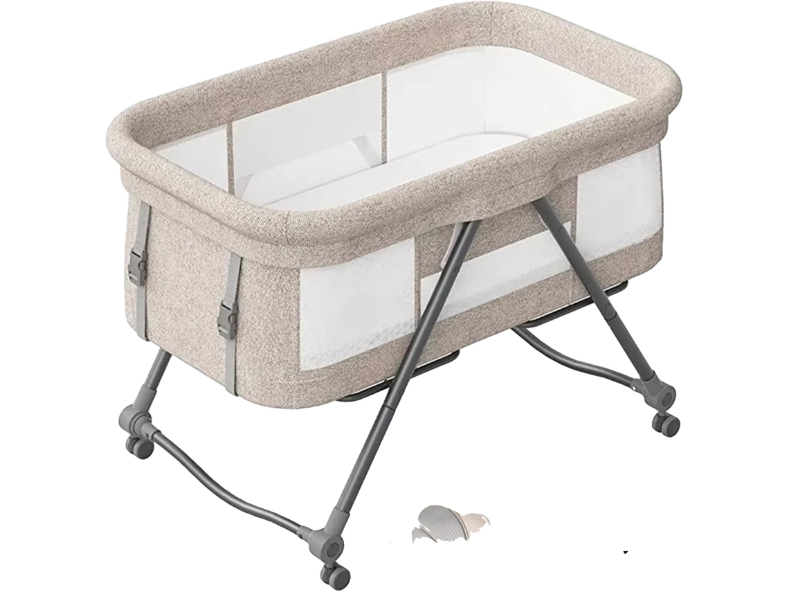 Berço De Viagem Conversível Para Bebês, Dobrável, Berço Balancê Ao Lado Da Cama, 93x55x73 Cm, Khaki Básico