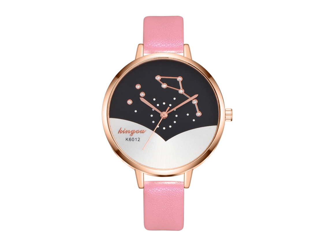 Relógio de Pulso Feminino de Quartzo Analógico com Pulseira Pu Casual Simples Rosa