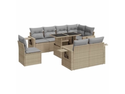 Conjunto 9 de sofás de jardim VIDAXL Bege Rattan / Vime(100 x 55 x 73 cm)