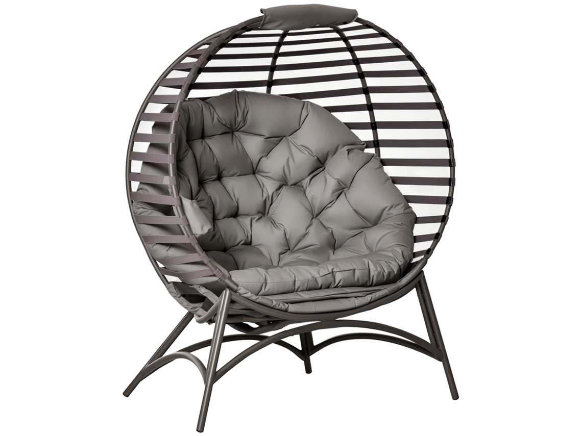 Poltrona Papasan, vime, almofada, 118x75x139cm, areia