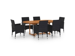 7 Pcs Conjunto de Jantar para Jardim Vime Pe Preto MAISON EXCLUSIVE