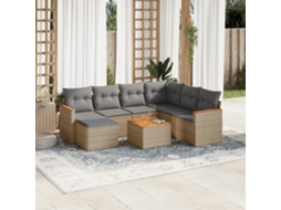 Vidaxl 8 Pcs Conjunto De Sofás P/ Jardim Com Almofadões Vime Pe Bege