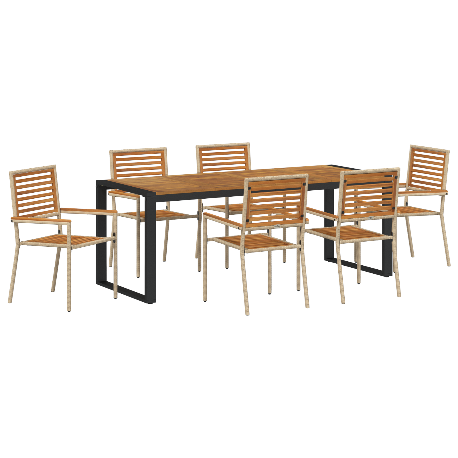 Conjunto 7 Conjunto De Jantar Para Jardim Vidaxl Bege Vime Pe (200 X 80 X 75 Cm)
