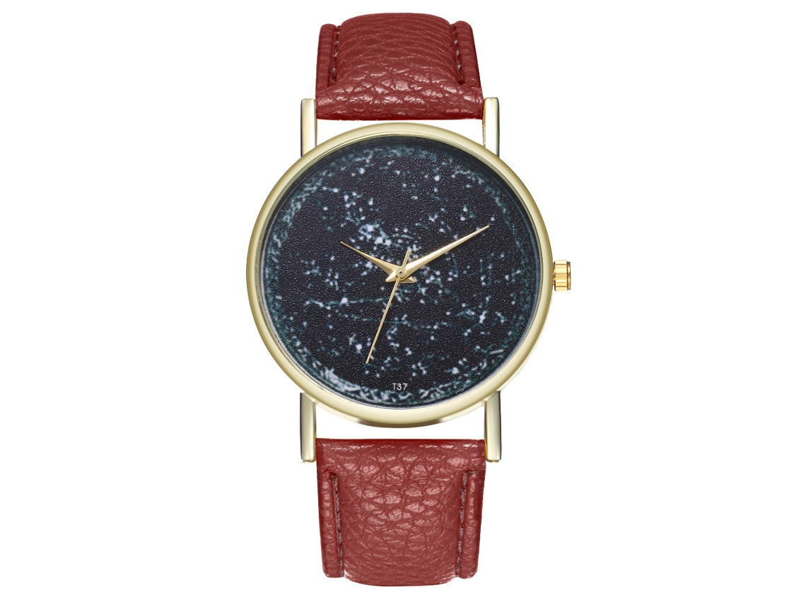 Reloj De Cuarzo Con Correa De Cuero Pu Moda Dial Universo Unisex Café