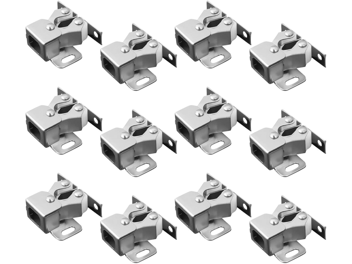 Conjunto De 12 Fechos Rolete Duplo Para Portas Armário, Em Aço Inoxidável Prateado, Fáceis De Instalar E Que Protegem As