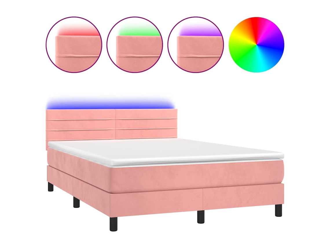 Conjunto 1 Cama Box Spring Vidaxl Cor-de-rosa Veludo (203 X 144 X 88 Cm)