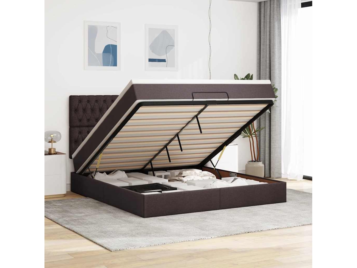 Estrutura De Cama Otomana Com Colchão 180x200cm Castanho Escuro
