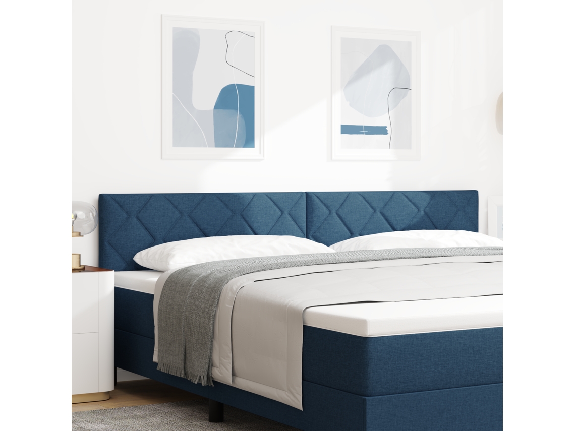 Cabecero de tela LED con diseño de bloques de diamante azul de 200 cm