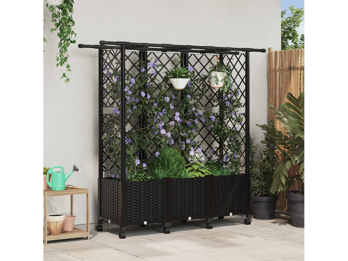 Vidaxl Cama Elevada Com Treliça E Telhado Preto 163,5 X 40 X 142 Cm Pp