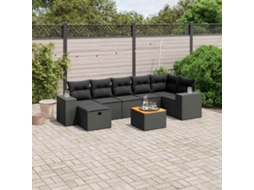 Vidaxl 8 Pcs Conjunto Sofás De Jardim Com Almofadões Vime Pe Preto