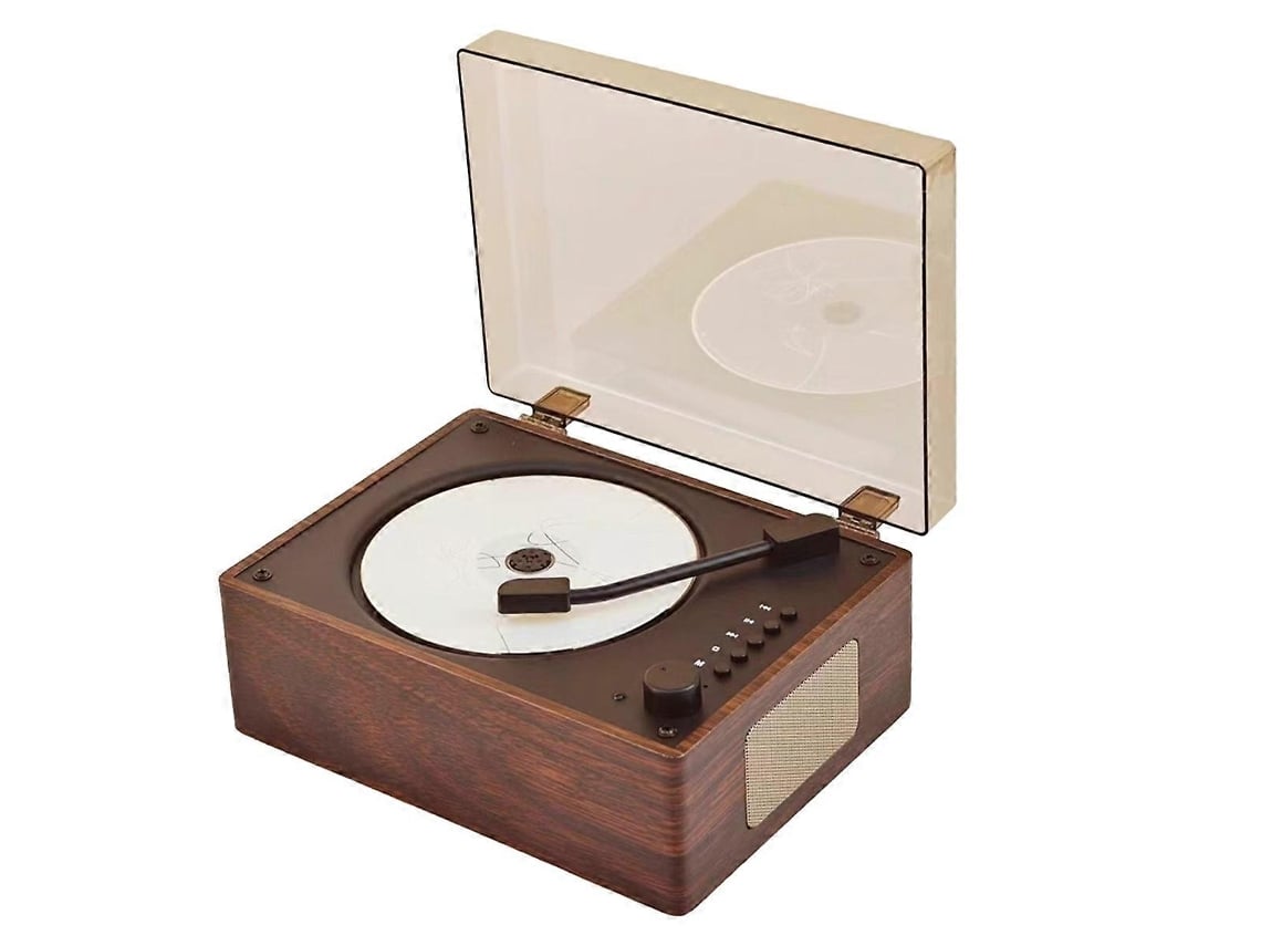 Leitor de CD retrô AQUAFORGE de madeira com Bluetooth, USB e entrada auxiliar