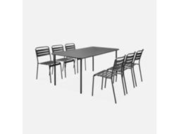 Conjunto De Jardim Com Mesa Bistrô De 160cm Em Aço Com 6 Cadeiras, Antracite
