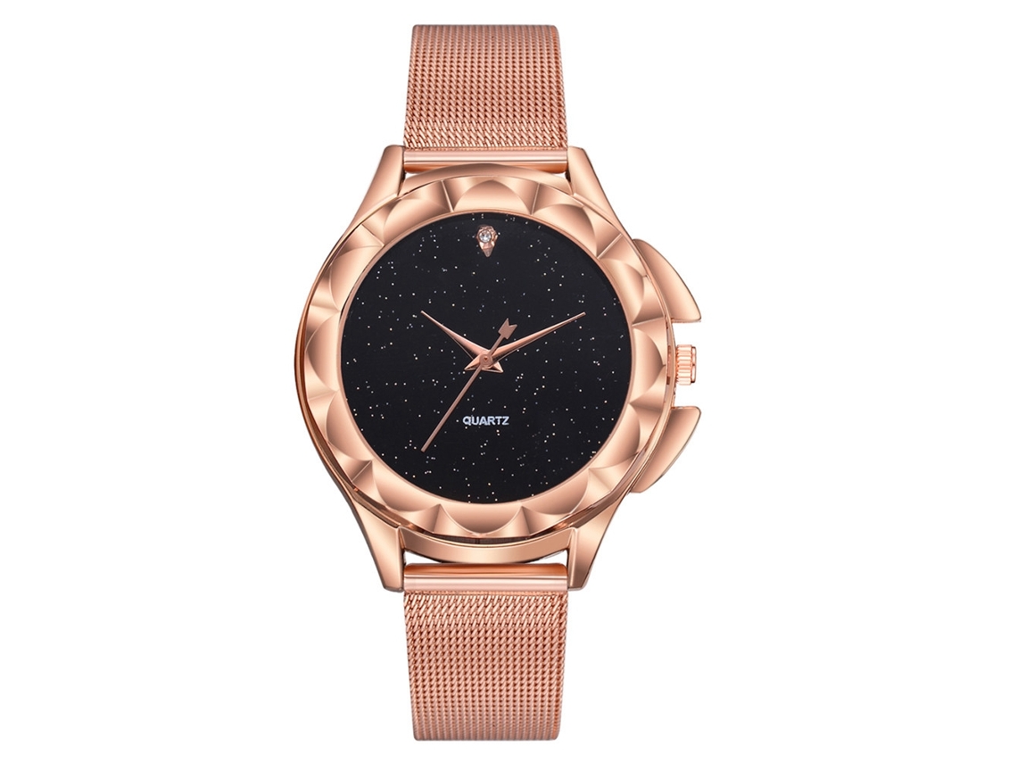 Relógio Feminino de Quartzo com Pulseira de Malha e Strass Mostrador Brilhante (preto)