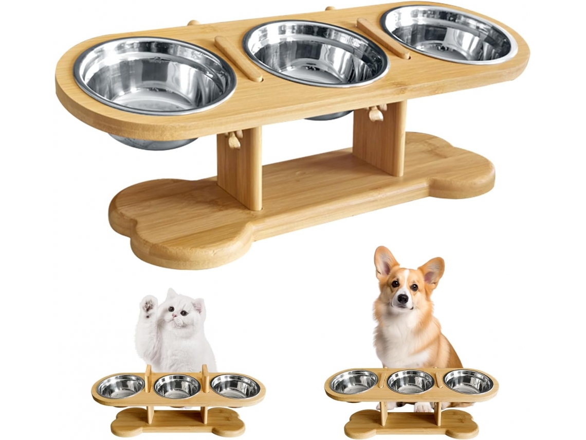Comedouro Elevado para Cães, com Tigelas Removíveis de Aço Inoxidável para Comida e Água, Antiderrapante AQUAFORGE