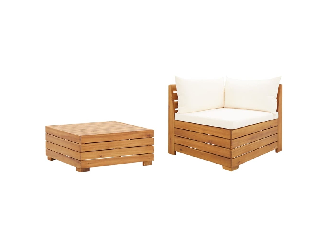 Vidaxl 2 Pcs Conjunto Lounge De Jardim C/ Almofadões Acácia Maciça