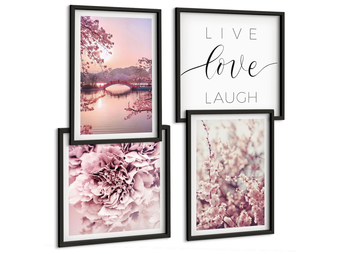 Composição De Quadros Motivos Florais Elegância Modernidade Espelharte (4 Peças)