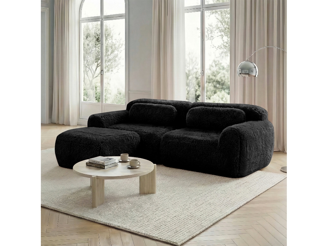 Sofá Modular L 2 Lugares Veludo Macio Combinável com Almofadas Preto MOBRIO