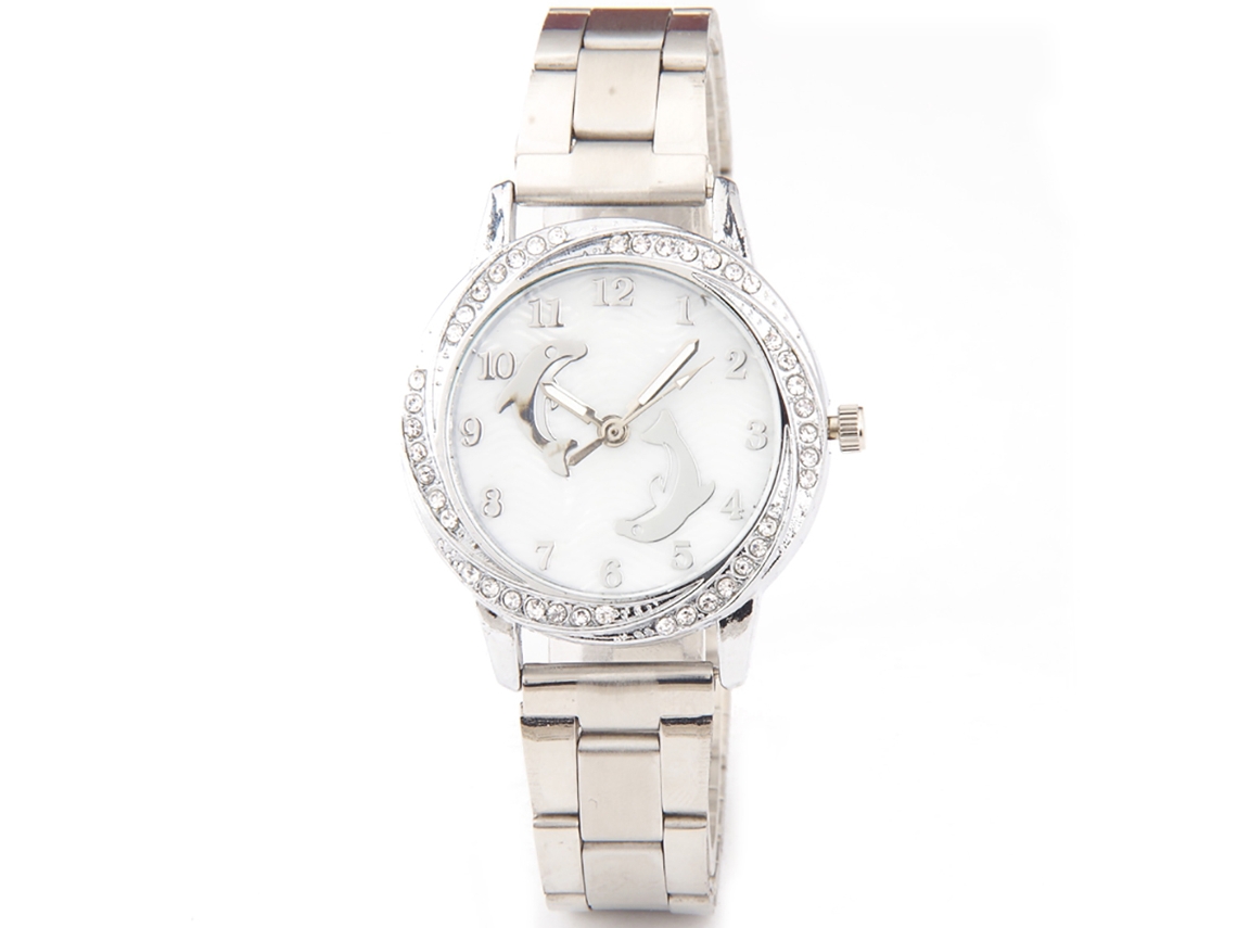 Reloj De Pulsera De Aleación Con Dial Redondo De Cuarta Para Parejas Plateado