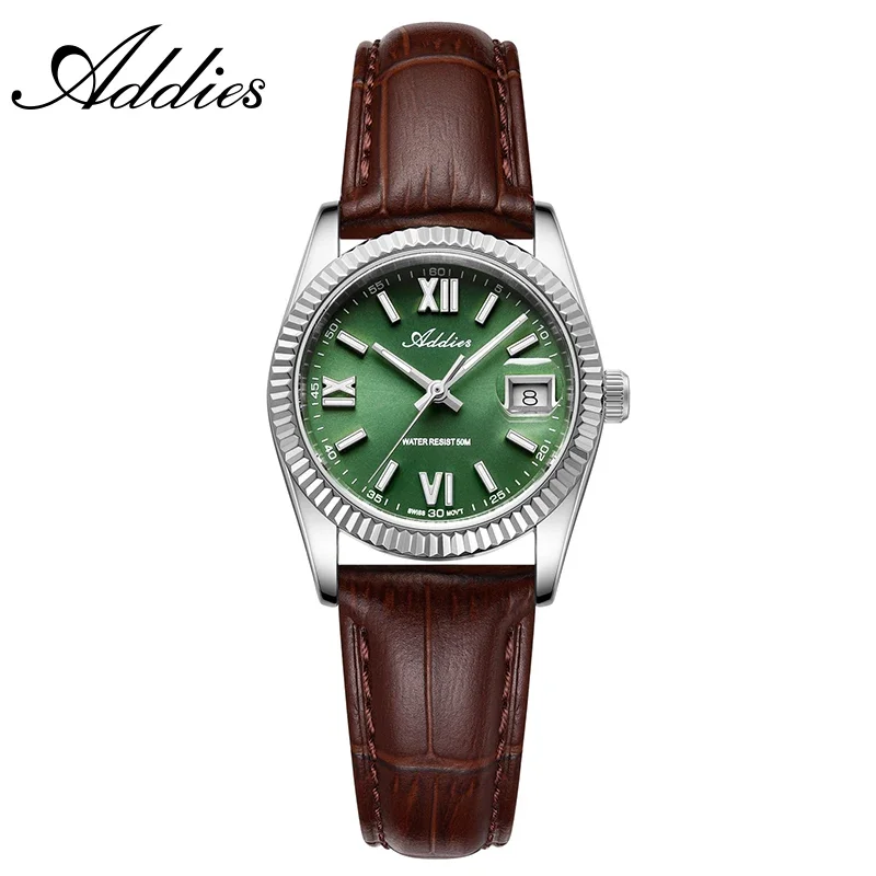 Relógio De Pulso Feminino De Negócios Com Quartz E Iluminação Noturna (couro Prateado-esverdeado), Resistente À Água Até 50m