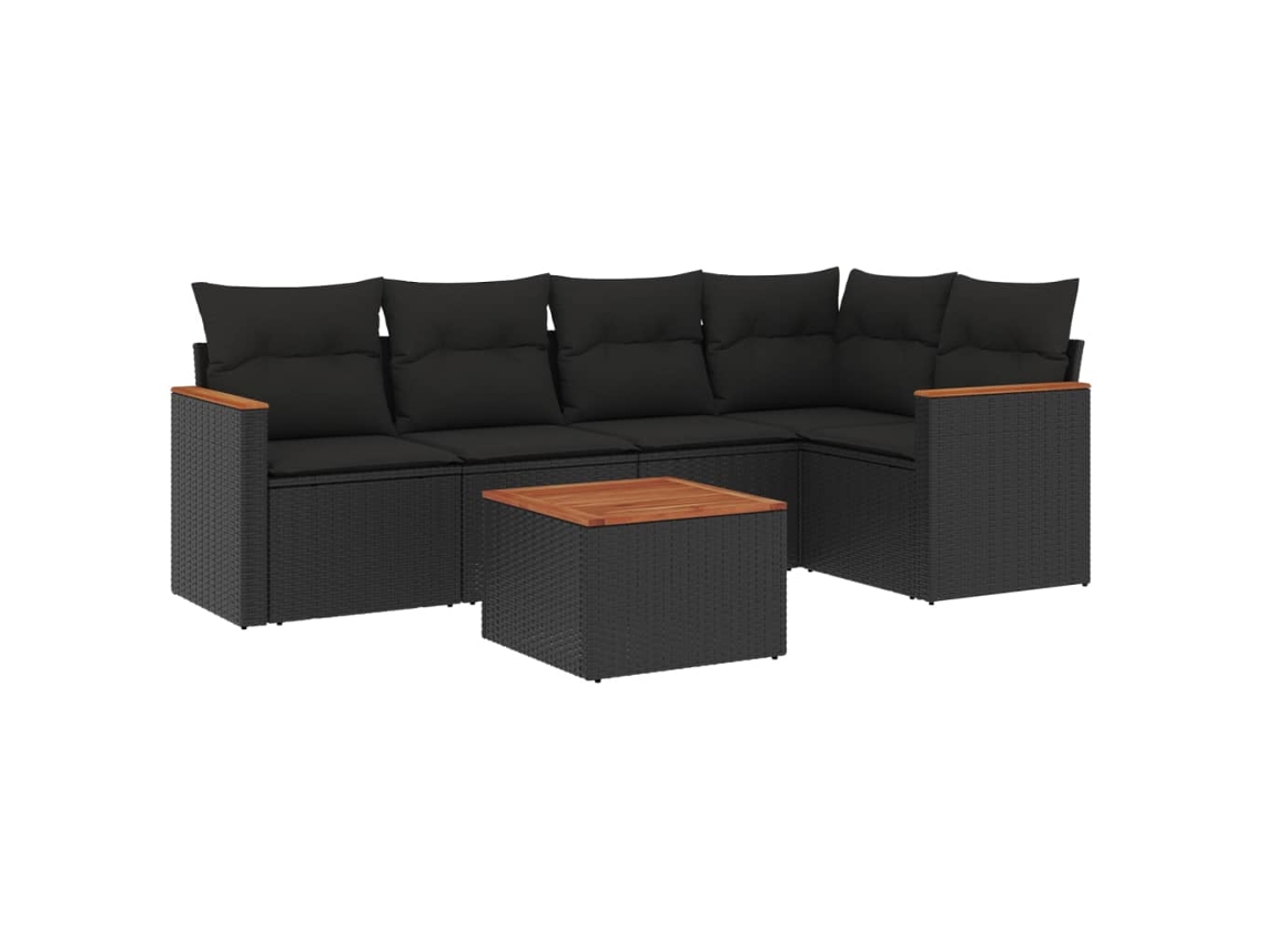Conjunto Sofás de Jardim 6 Pcs com Almofadões Vime Pe Preto MAISON EXCLUSIVE (6 pcs)