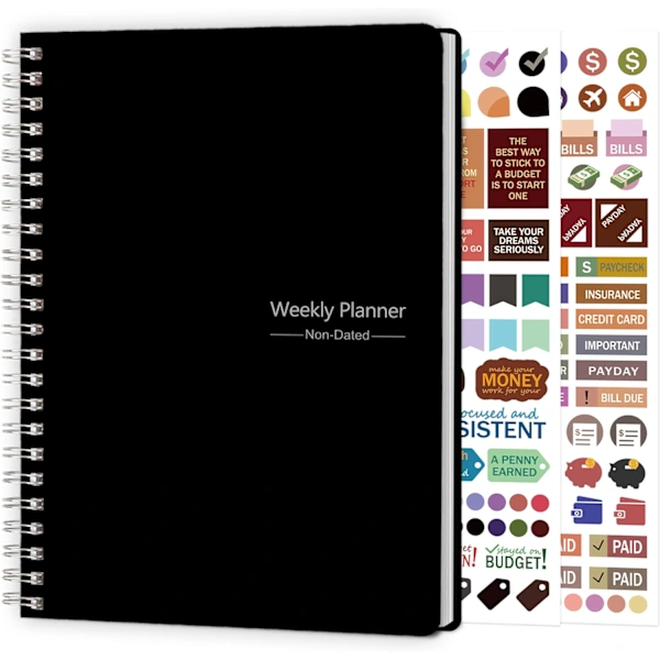 Cuaderno de Tareas (1 Unidad) - Planificador Semanal (Sin Fecha), Agenda, Organizador con 52 Páginas Desmontables y Rastreador - Aquaforge