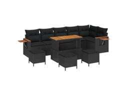 Conjunto 10 Sofá De Jardim Vidaxl Preto Vime Pe (110 X 55 X 71 Cm)