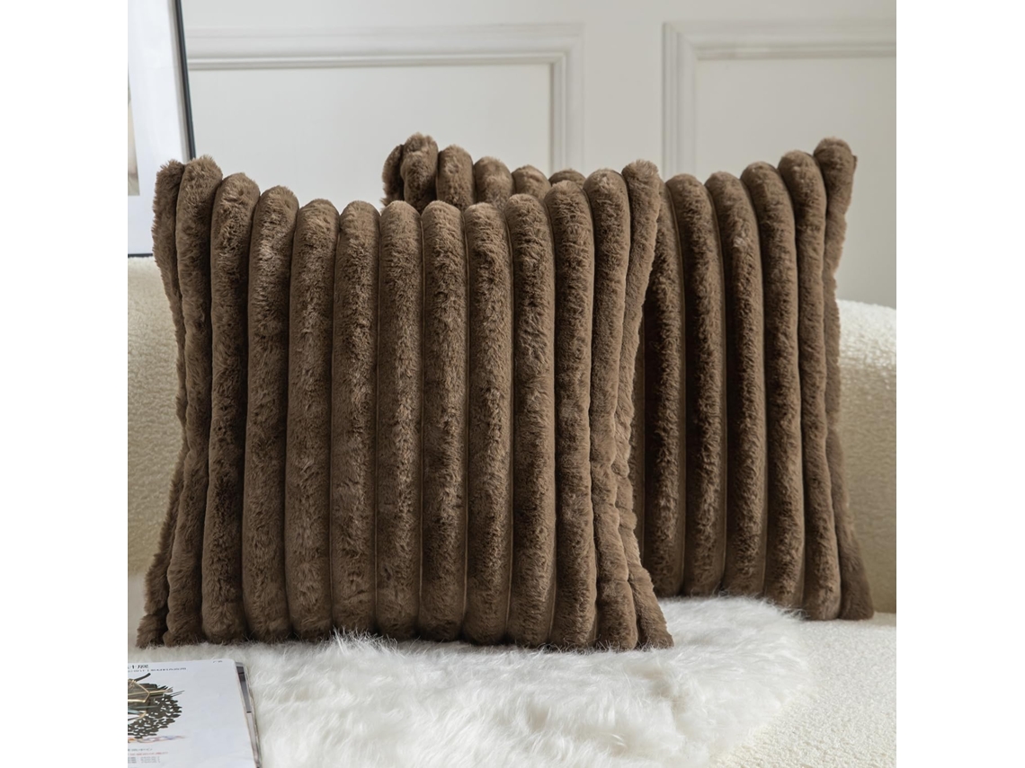 2 Capas De Almofada - Pelagem Listrada - Supermacias - Decorativas - 40 X 40 Cm, Marrom Escuro