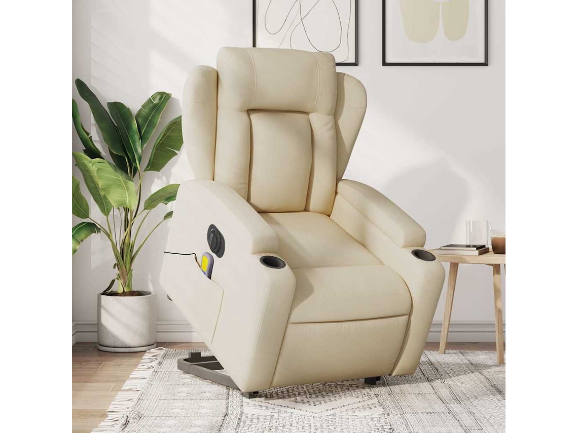 Vidaxl Poltrona Elétrica Elevatória Massagens Tecido Creme