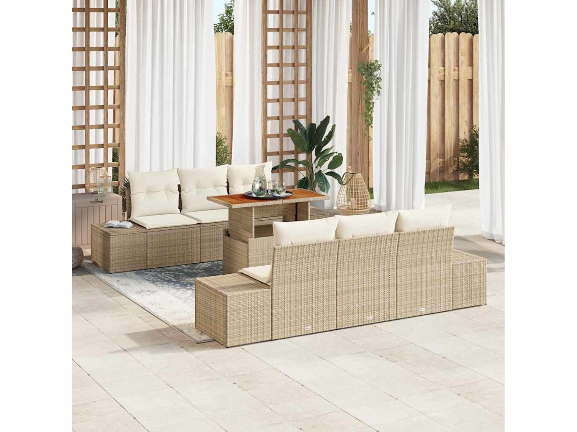 Vidaxl Conjunto De Sofá De Jardim 7 Unid. Bege Rattan Sintético