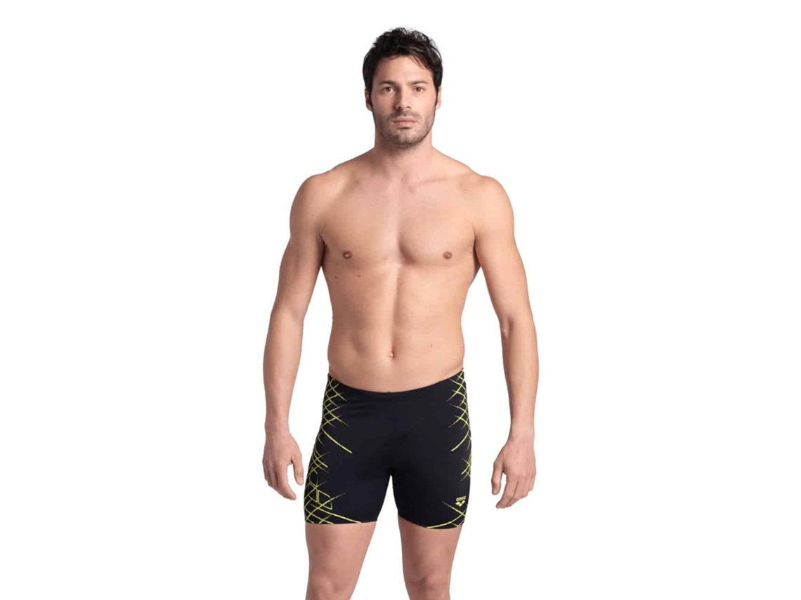 M Straight Lines Swim Mid Jammer Black Soft Green Arena