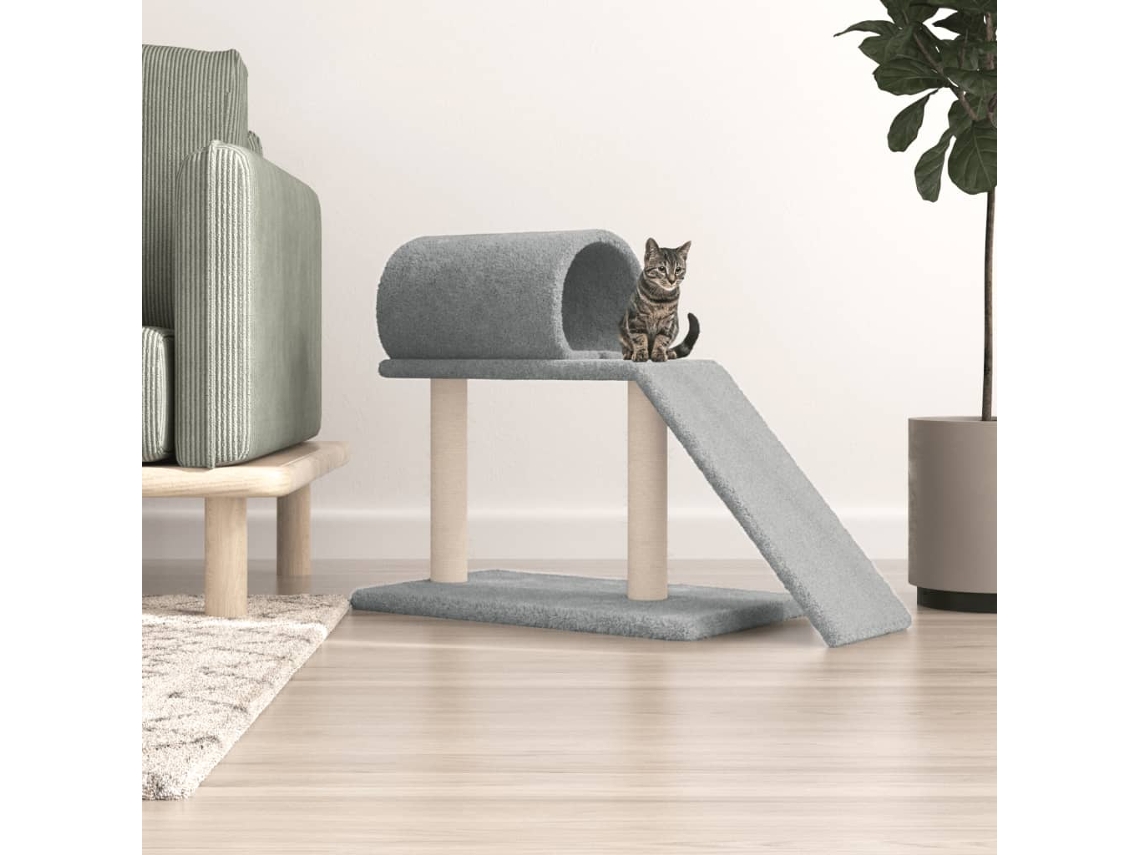 Vidaxl Postes Arranhadores P/ Gatos C/ Túnel/escada 55,5cm Cinza-claro