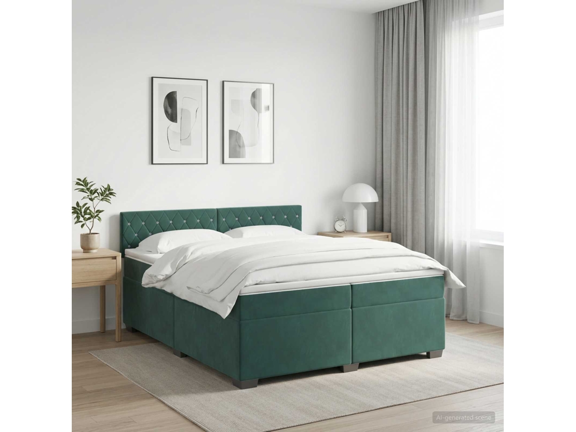 Vidaxl Cama Box Spring Com Colchão Verde-escuro 200 X 200 Cm Veludo