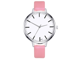 Relógio de Quartzo Feminino Estilo Vintage Simples Pulseira de Couro Pu Rosa