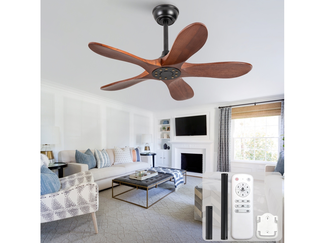 36 Polegadas Ventilador De Teto Iluminação, Madeira Maciça, Anti Mode, Memória Função, Ideal Para Pequeno