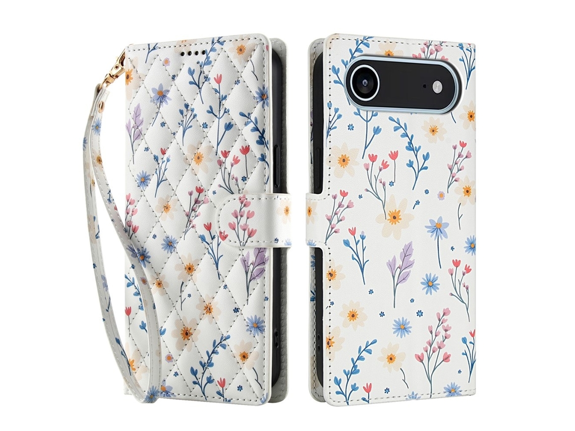 Capa Para Iphone Air Em Couro Com Estampa De Losangos E Flores Brancas