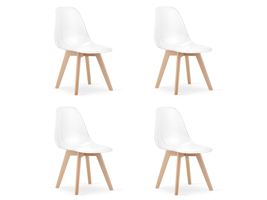 Cadeira De Jantar Conjunto De 4 Peças Kito Assento Transparente, Pernas Naturais, Assento Ergonômico, Encosto