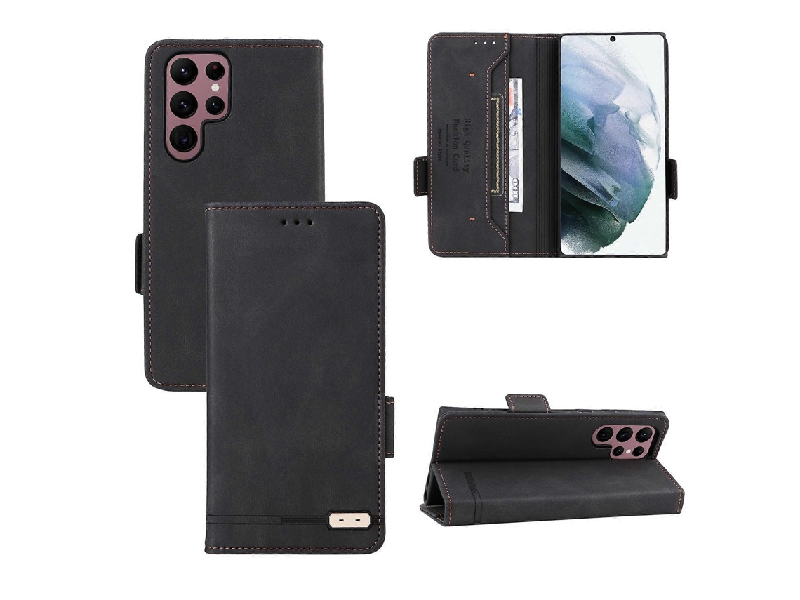 Capa De Couro Flip Com Fecho Magnético Para Samsung Galaxy S22 Ultra 5g