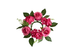 Coroa de Vela com Rosas Artificiais Decoração Mesa Natal Casamento Seda 20cm | S/MARCA