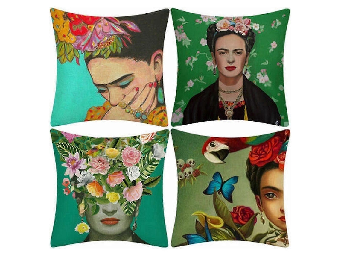 Conjunto De 4 Capas De Almofada Com Estampa Floral Boho – Em Mistura De Linho, 45x45cm