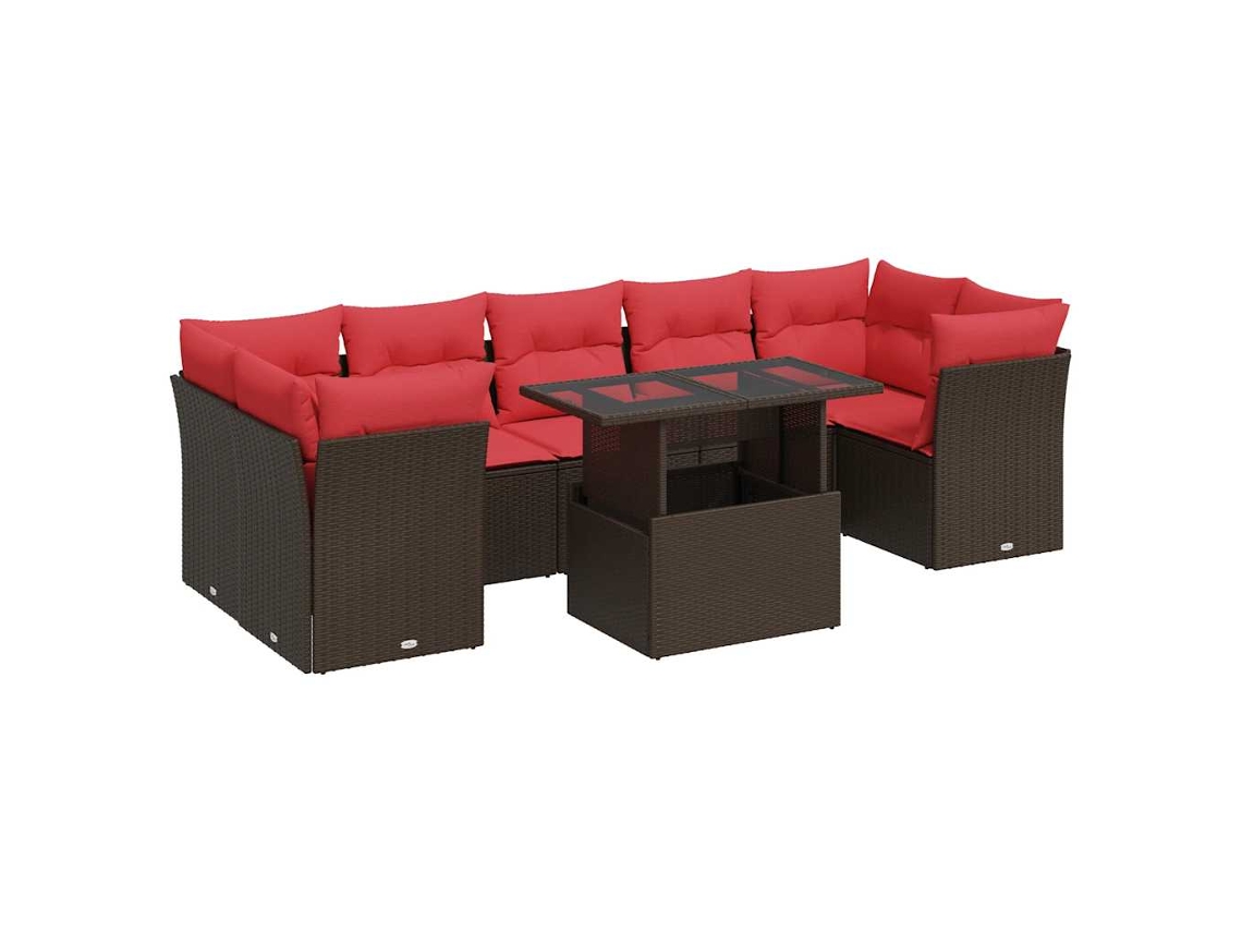 Conjunto 8 Sofás Jardim C/ Almofadões Vime Pe/acácia Castanho