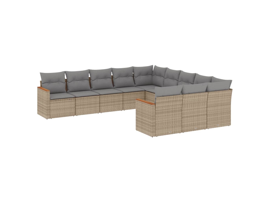 Conjunto de 11 Sofás de Jardim com Almofadões Vime Pe Bege MAISON EXCLUSIVE