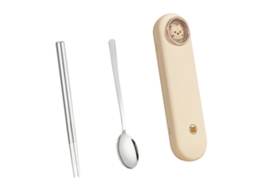 Conjunto de colher e palitos de aço inox com estojo, para viagem, utensílios portáteis | S/MARCA