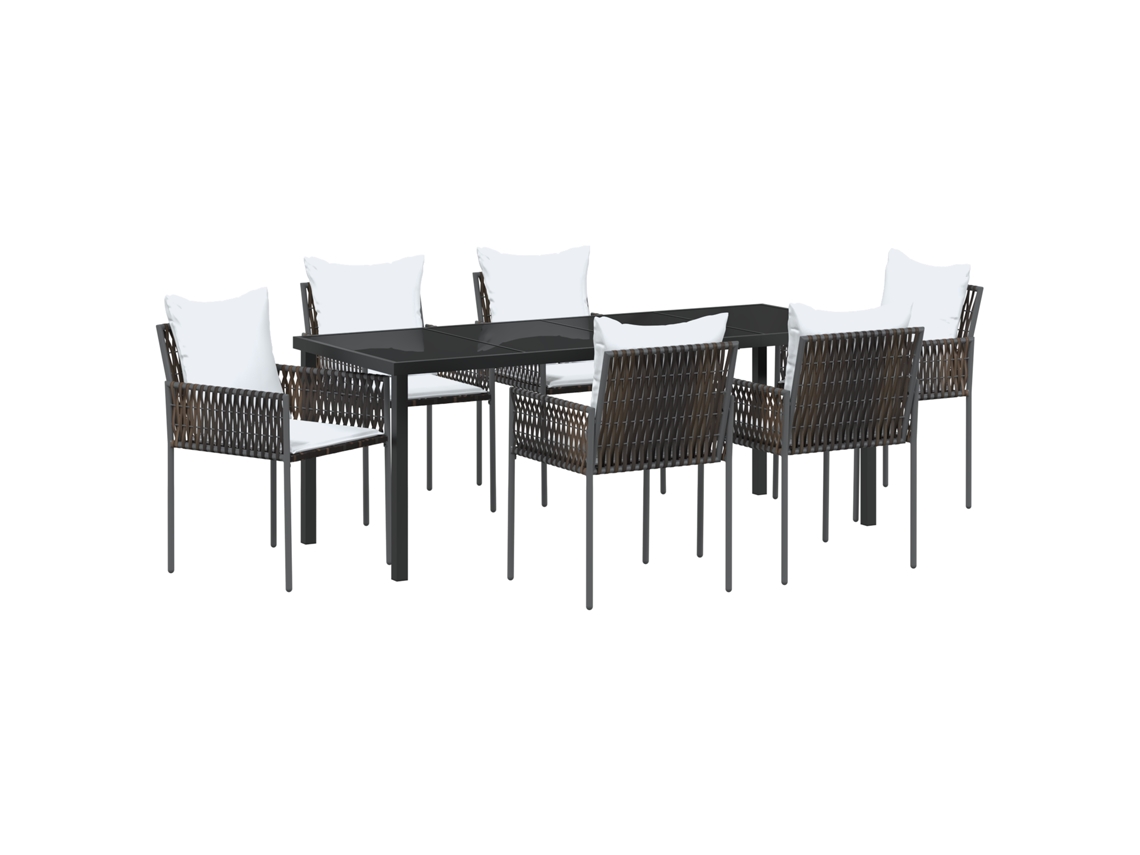 Conjunto 7 Conjunto De Jantar Para Jardim Vidaxl Castanho Vime Pe (200 X 80 X 73 Cm)