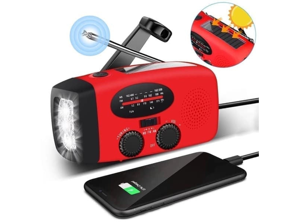 Rádio De Manivela Com Células Solares, Lanterna Led E Bateria Externa De 2000mah Sos Sunmatic, Am/fm