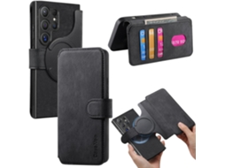 Capa Para Samsung Galaxy S25 Ultra Em Couro Retrô Com Carteira Magnética, Flip. Preto Czhhmart