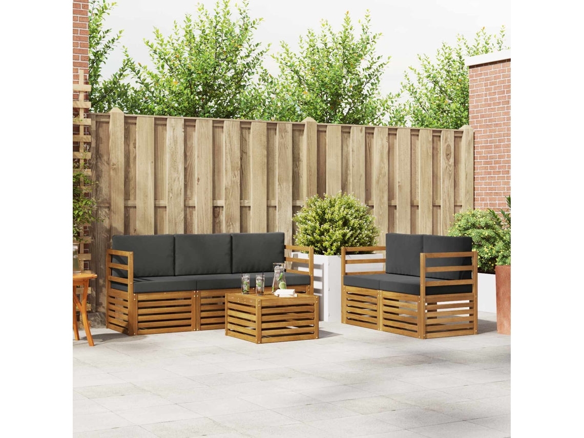 Vidaxl Conjunto De Sofás Para Exterior 6 Unid. Natural E Antracite