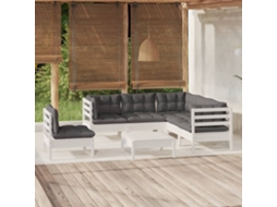 Vidaxl 6 Pcs Conjunto Lounge De Jardim C/ Almofadões Pinho Branco
