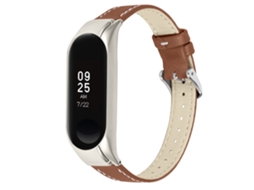 Bracelete de Couro Genuíno Ajustável para Xiaomi Mi Band 7 Marrom