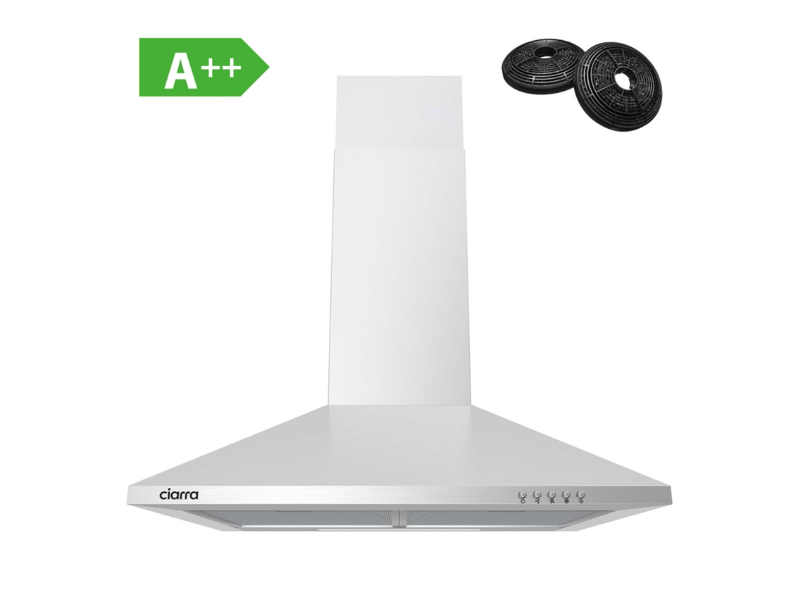 Exaustor Ciarra De Parede 60cm 370m³/h A++ Recirculação Com Filtros De Carvão (2 Peças) E Exaustão Externa 3 Modos Inox 201ss60